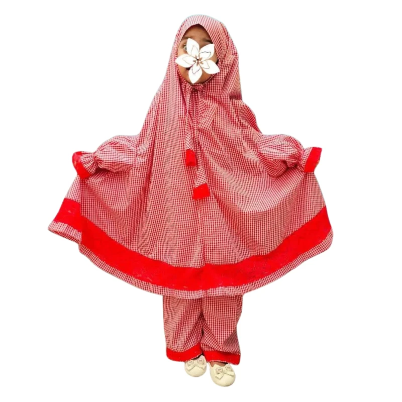 Kids mix Cotton grameen check Khimar Set  KCK502